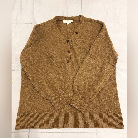 LOFT Olive Green V Neck Sweater with Button Derails, L - Picture 1 of 7